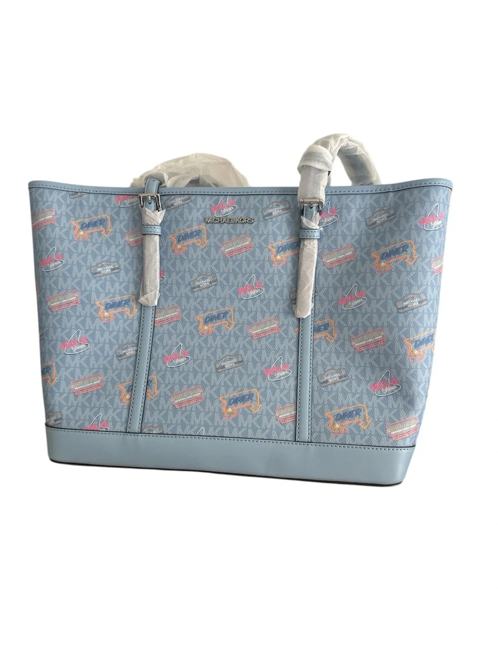 Michael Kors Extra Large Blue Diner Print Tote Bag New Host Pick - Picture 9 of 9